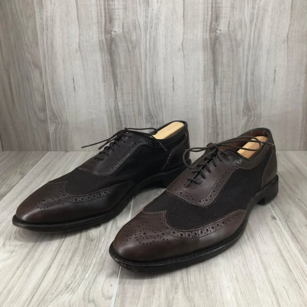 Allen Edmonds Shoes Mens 10D Strawfut Brown Leather Mesh Lace Up Oxfords
